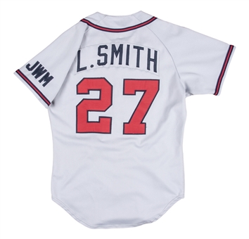 1991 Lonnie Smith Game Used Atlanta Braves Road Jersey With "JVM" Memorial Patch (Elite Sports Photo Matching)